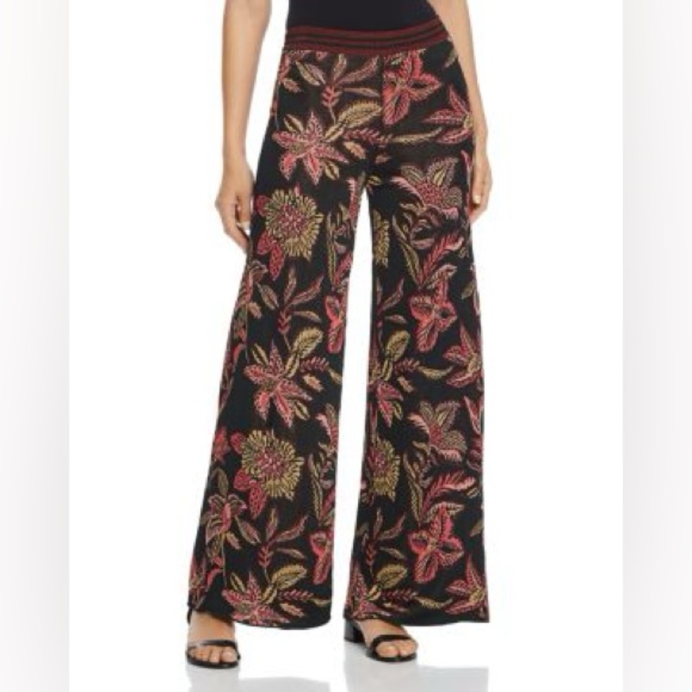 Scotch & Soda Bamboo Beach Floral-Jacquard Wide-Leg Pants Size XL - Picture 1 of 14